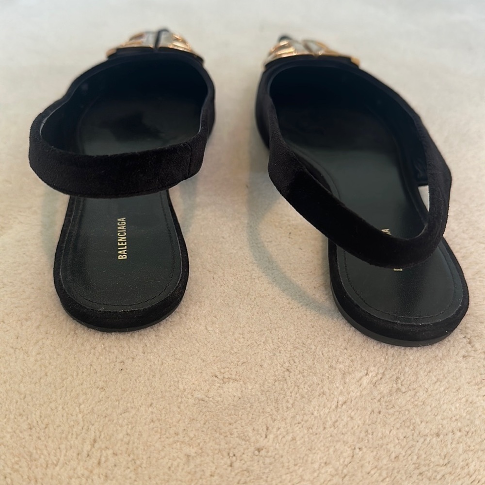 Balenciaga Black Velvet BB Knife Slingback Flats Shoes Pointy Toe Size 8.5 - Picture 6 of 11